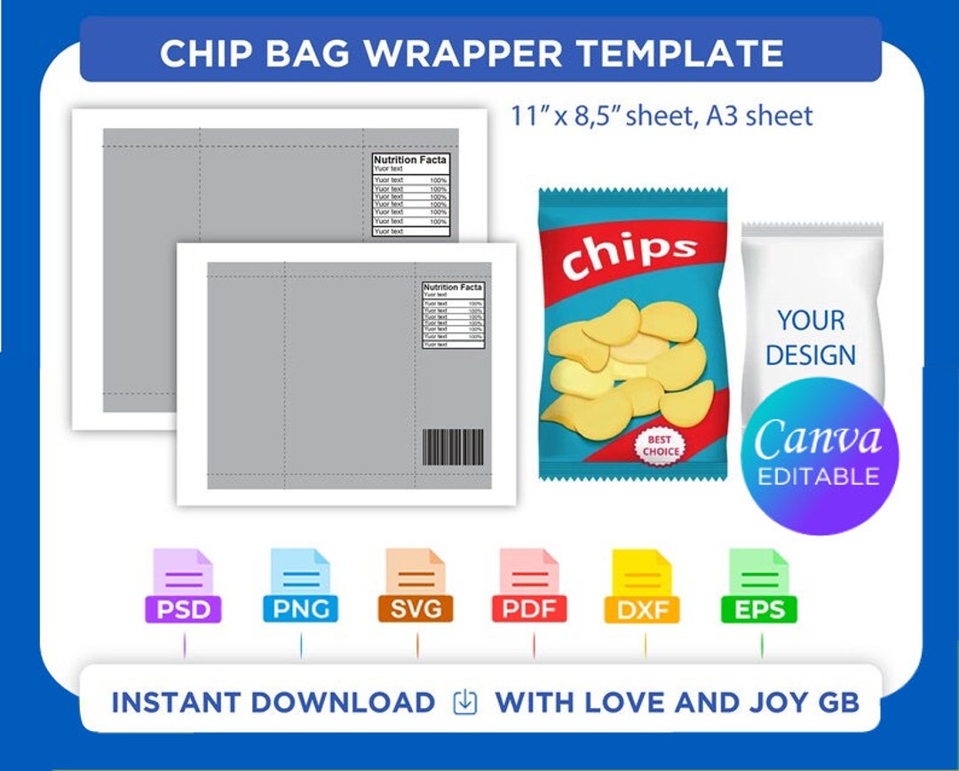 Chips Bag Template Svg Png Dxf Eps Label Wrapper Canva - Etsy