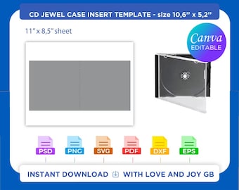 Jewel Case CD Template, Svg, Png, Dxf, Eps, Canva, Label, Wrapper, Cut File, Cricut, Silhouette, Sublimation, Printable, Digital, Diy, Gift