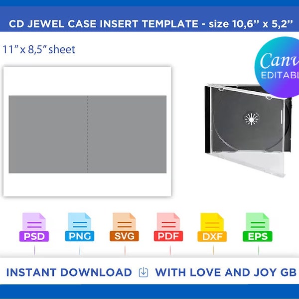 Jewel Case CD Template, Svg, Png, Dxf, Eps, Canva, Label, Wrapper, Cut File, Cricut, Silhouette, Sublimation, Printable, Digital, Diy, Gift