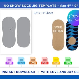 No Show Sock Jig Template, Png, Svg, Dxf, Eps, Label, Wrapper, Cut file, Canva, Cricut, Silhouette, Sublimation, Printable, Digital, Gift