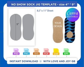 No Show Sock Jig Template, Png, Svg, Dxf, Eps, Label, Wrapper, Cut file, Canva, Cricut, Silhouette, Sublimation, Printable, Digital, Gift