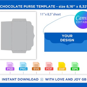 Chocolate Bar Purse Bag Template, Svg, Png, Dxf, Eps, Label, Wrapper, Canva, Cricut, Silhouette, Cut File, Sublimation, Printable, Digital