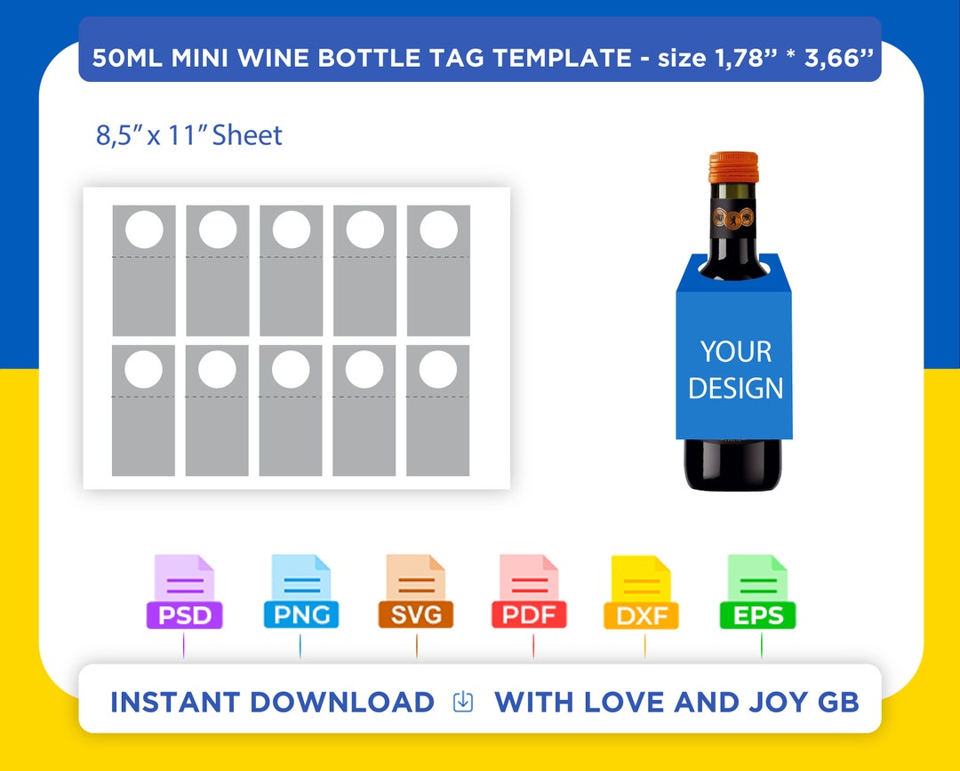 Mini Wine Bottle Tag Template, Png, Svg, Dxf, Eps, Label, Wrap, Canva