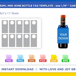 Mini Wine Bottle Tag Template, Png, Svg, Dxf, Eps, Label, Wrap, Canva, Cricut, Silhouette, Cut File, Sublimation, Printable, Digital, Gift