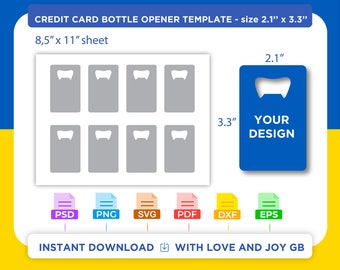 Credit Card with Bottle Opener Template, Png, Svg, Dxf, Eps, Label, Wrapper, Canva, Cricut, Silhouette, Cut File, Sublimation, Printable