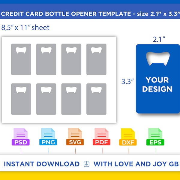 Credit Card with Bottle Opener Template, Png, Svg, Dxf, Eps, Label, Wrapper, Canva, Cricut, Silhouette, Cut File, Sublimation, Printable