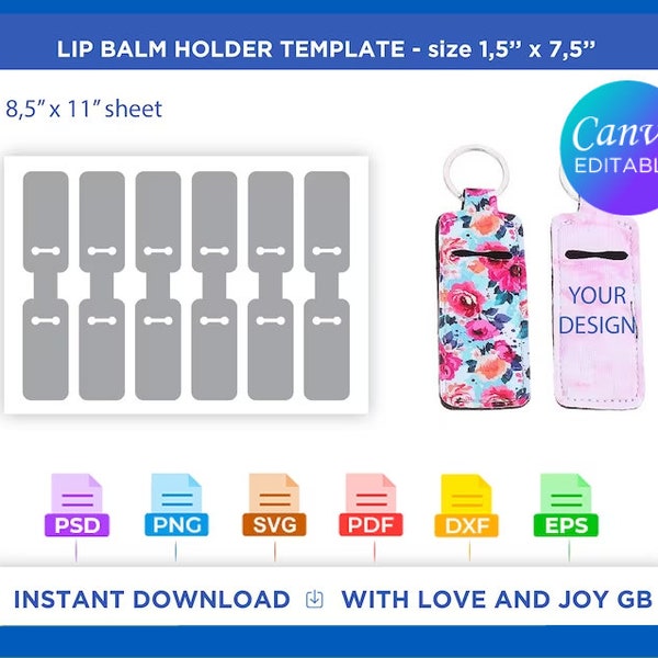 Lip Balm Holder Keychain Template, Svg, Png, Dxf, Eps, Label, Wrapper, Canva, Silhouette, Cricut, Cut File, Sublimation, Digital, Diy, Gift