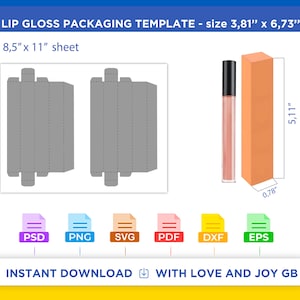 Lip Gloss Balm Box Template, Svg, Png, Dxf, Eps, Label, Wrapper, Canva, Cricut, Silhouette, Cut File, Sublimation, Printable, Digital, Gift