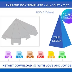 Pyramid PopCorn Snack Box Template, Png, Svg, Dxf, Eps, Label, Wrapper, Canva, Cricut, Silhouette, Sublimation, Cut File, Printable, Digital