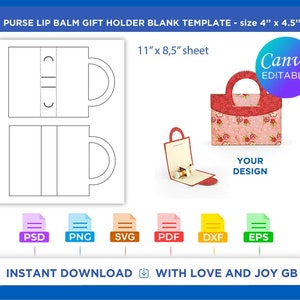 Modèle de support de baume à lèvres pour sac à main, Png, Svg, Dxf, Eps, étiquette, emballage, fichier de coupe, toile, Cricut, Silhouette, sublimation, imprimable, cadeau, bricolage
