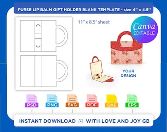 Purse Lip Balm Holder Template, Png, Svg, Dxf, Eps, Label, Wrapper, Cut file, Canva, Cricut, Silhouette, Sublimation, Printable, Gift, Diy