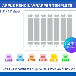 Apple Pencil Wrapper Template Svg, Png, Dxf, Eps, Pdf, Psd, Gift, Label, Canva, Cricut, Silhouette, Cut File, Sublimation, Digital, Printabl