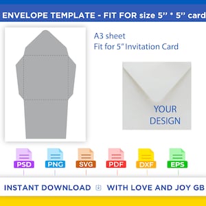 Square Envelope Template, Svg, Png, Dxf, Eps, Canva, Label, Wrap, Cut File, Cricut, Silhouette, Sublimation, Printable, Digital, Diy, Gift