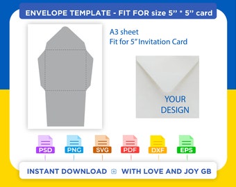 Vierkante envelopsjabloon, Svg, Png, Dxf, Eps, Canva, label, wrap, gesneden bestand, Cricut, silhouet, sublimatie, afdrukbaar, digitaal, doe-het-zelf, cadeau