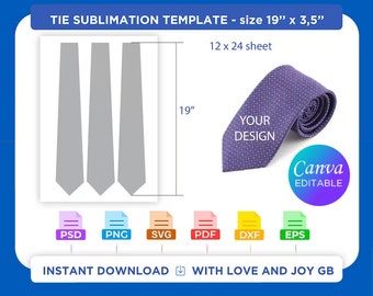 Neck Tie Template, Svg, Png, Dxf, Eps, Pdf, Label, Wrapper, Canva, Cricut, Silhouette, Cut File, Sublimation, Printable, Digital, Diy, Gift