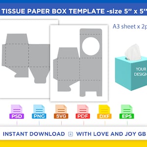 Modello di scatola di fazzoletti, PNG, SVG, DXF, EPS, etichetta, involucro, Canva, Cricut, Silhouette, sublimazione, file di taglio, stampabile, digitale, fai da te, regalo