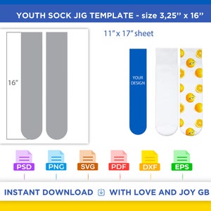 Youth Sock Jig Template, Png, Svg, Dxf, Eps, Pdf, Psd, Diy, Gift, Cut File, Label,  Canva, Notion, Cricut, Sublimation, Download, Printable