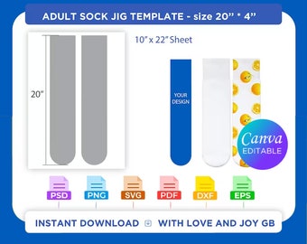 Adult Sock Jig Label Template, Png, Svg, Dxf, Eps, Pdf, Diy, Gift, Cut File, Wrapper, Canva, Notion, Cricut, Sublimation, Download, Print