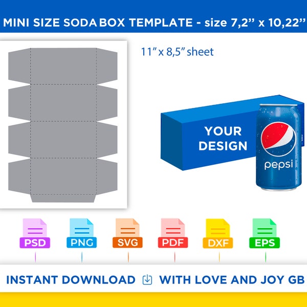 Mini Pepsi Soda Can Box Template, Svg, Png, Dxf, Eps, Label, Wrap, Canva, Silhouette, Cricut, Cut file, Sublimation, Printable, Digital, Diy