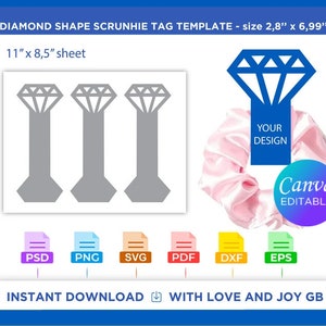 Diamond Scrunchie Tag Template, Svg, Png, Dxf, Eps, Canva, Label, Wrapper, Cut File, Cricut, Silhouette, Sublimation, Printable, Diy, Gift