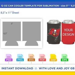 Beer Soda Cola Can Cooler Template, Png, Svg, Dxf, Eps, Label, Wrap, Canva, Cricut, Silhouette, Sublimation, Cut file, Printable, Digital