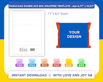 Maruchan Ramen Template with Nutritional Facts, Png, Svg, Dxf, Eps, Label, Wrapper, Cut file, Canva, Cricut, Silhouette, Sublimation, Gift