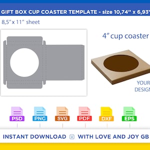 Cup Coaster Box Template, Png, Svg, Dxf, Eps, Label, Wrapper, Canva, Cricut, Silhouette, Sublimation, Cut file, Printable, Digital, Gift