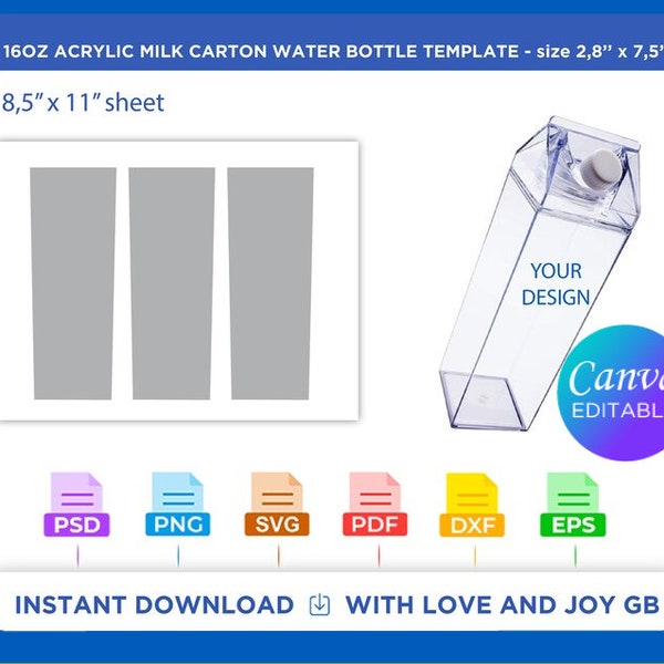 Modèle de boîte d'emballage en carton de lait, Svg, Png, Dxf, Eps, étiquette, emballage, toile, Cricut, Silhouette, fichier de coupe, sublimation, numérique, bricolage, cadeau