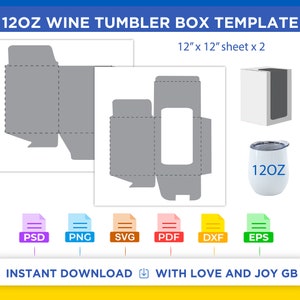 Wine Tumbler Box Template, Png, Svg, Dxf, Eps, Label, Wrapper, Cut file, Canva, Cricut, Silhouette, Sublimation, Printable, Digital, Gift