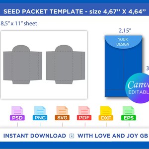 Fancy Seed Packet Envelope template, Png, Svg, Dxf, Eps, Canva, Label, Wrap, Cut File, Cricut, Silhouette, Sublimation, Printable, Digital
