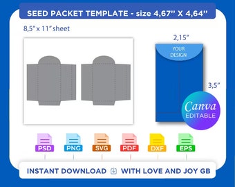 Fancy Seed Packet Envelope template, Png, Svg, Dxf, Eps, Canva, Label, Wrap, Cut File, Cricut, Silhouette, Sublimation, Printable, Digital