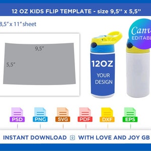 Kids Flip Top Water Bottle Template, Png, Svg, Dxf, Eps, Label, Wrap ...