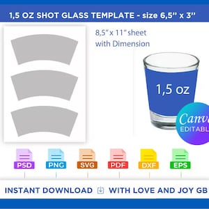 Shot Glass Template, Png, Svg, Pdf, Dxf, Eps, Diy, Gift, Wrapper, Label, Cut File, Canva, Cricut, Sublimation, Printable, Download, Notion