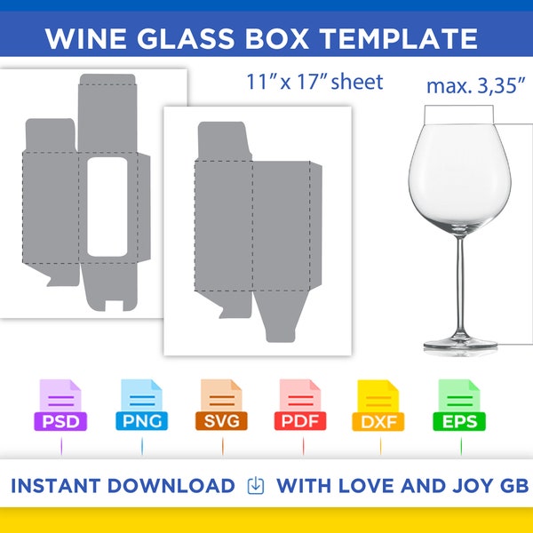 Wine Glass Box Template, Png, Svg, Pdf, Dxf, Eps, Diy, Gift, Cut File, Label, Wrapper, Canva, Cricut, Notion, Sublimation, Download, Print