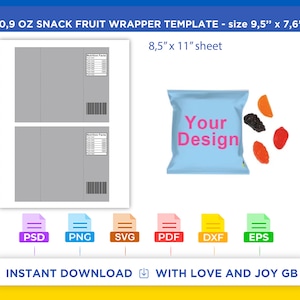 Fruit Snack Template, Png, Svg, Dxf, Eps, Label, Wrapper, Canva, Cricut, Silhouette, Cut File, Sublimation, Printable, Digital, Gift, Diy