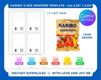 Modèle Haribo avec valeur nutritive, PNG, Svg, Dxf, Eps, étiquette, emballage, toile, Cricut, silhouette, sublimation, fichier de coupe, imprimable, bricolage