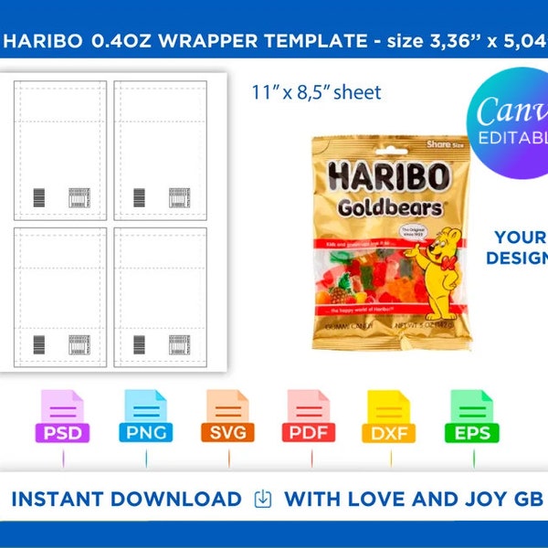 Modèle Haribo avec valeur nutritive, PNG, Svg, Dxf, Eps, étiquette, emballage, toile, Cricut, silhouette, sublimation, fichier de coupe, imprimable, bricolage