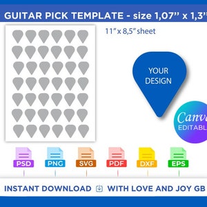 Guitar Music Pick Template, Svg, Png, Dxf, Eps, Canva, Label, Wrapper, Cut File, Cricut, Silhouette, Sublimation, Printable, Digital, Gift