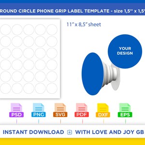 Round Phone Grip Template, Png, Svg, Dxf, Eps, Label, Wrapper, Canva ...