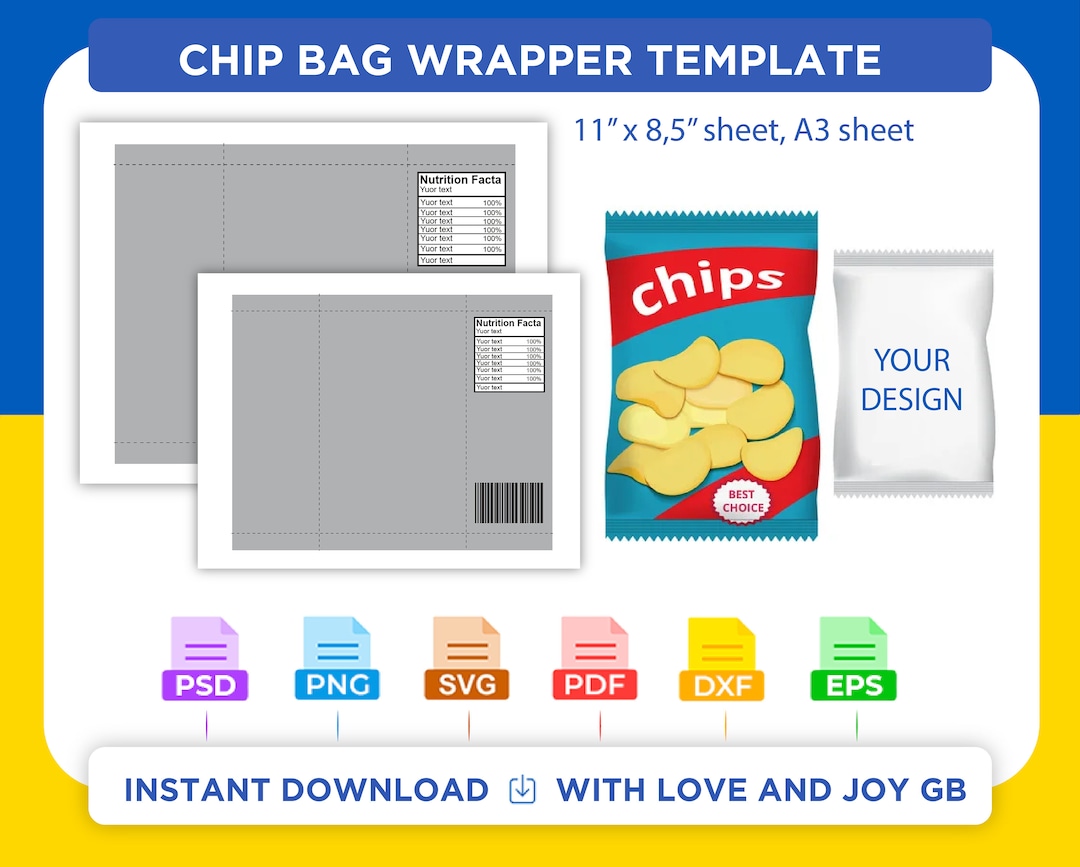 Chips Bag Template Svg Png Dxf Eps Label Wrapper Canva - Etsy UK