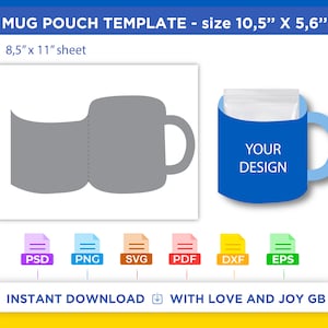 Mug Pouch Template, Png, Svg, Dxf, Eps, Label, Wrapper, Cut file, Canva, Cricut, Silhouette, Sublimation, Printable, Digital, Diy, Gift