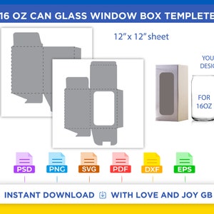 Can Glass Box with Window Template, Svg, Png, Dxf, Eps, Label, Wrapper, Canva, Cricut, Silhouette, Cut File, Sublimation, Digital, Diy, Gift