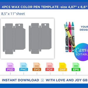 Wax Color Pen Gift Box Template, Svg, Png, Dxf, Eps, Label, Wrapper, Canva, Cricut, Silhouette, Cut File, Sublimation, Printable, Digital