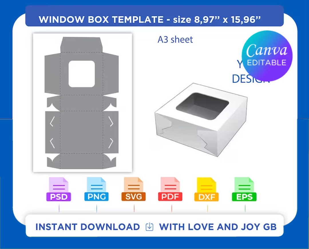No-glue Window Cookie Cake Bow Box Template, Svg, Png, Dxf, Eps, Label ...