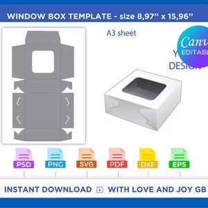 No-Glue Window Cookie Cake Bow Box Template, Svg, Png, Dxf, Eps, Label, Wrapper, Canva, Cricut, Silhouette, Cut File, Sublimation, Diy, Gift