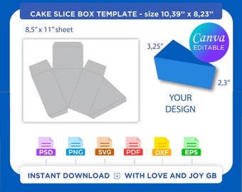 Cake Slice Box Template, Png, Svg, Psd, Pdf, Dxf, Eps, Diy, Gift, Cut File, Label, Wrapper, Canva, Cricut, Sublimation, Printable, Download
