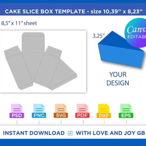 Cake Slice Box Template, Png, Svg, Psd, Pdf, Dxf, Eps, Diy, Gift, Cut File, Label, Wrapper, Canva, Cricut, Sublimation, Printable, Download