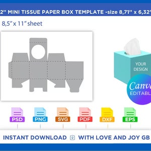 Mini Tissue box Template, Svg, Png, Dxf, Eps, Label, Wrapper, Canva, Cricut, Silhouette, Cut File, Sublimation, Printable, Digital, Gift