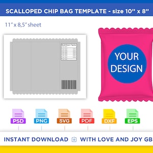 Scalloped Chip Bag Template, Png, Svg, Dxf, Eps, Label, Wrapper, Canva, Cricut, Silhouette, Sublimation, Cut file, Printable, Digital, Gift