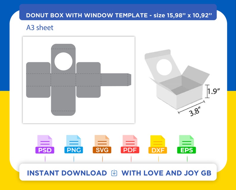 Paper Donut Box Template With Window Png Svg Dxf Eps Etsy